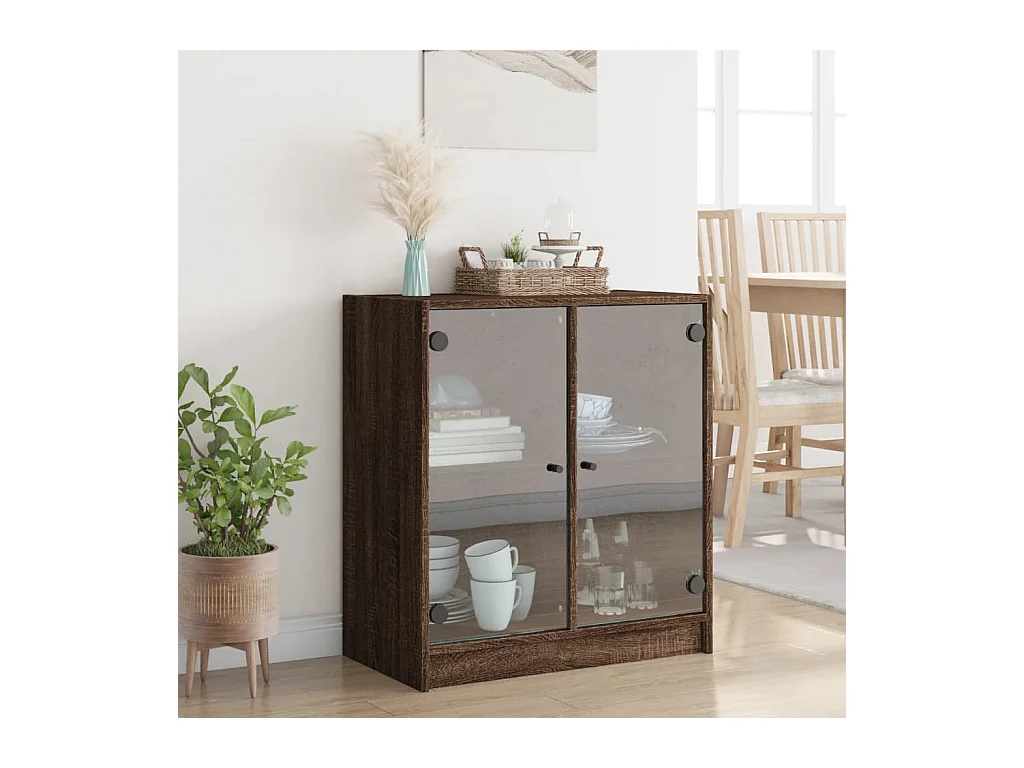 Armoire latérale avec portes en verre chêne marron 68x37x75,5cm FR72734