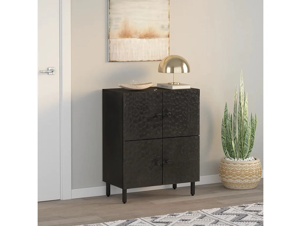 Armoire latérale noir 60x33x75 cm bois massif de manguier FR52319