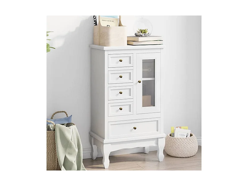 Armoire avec 5 tiroirs et 2 étagères Blanc FR58215