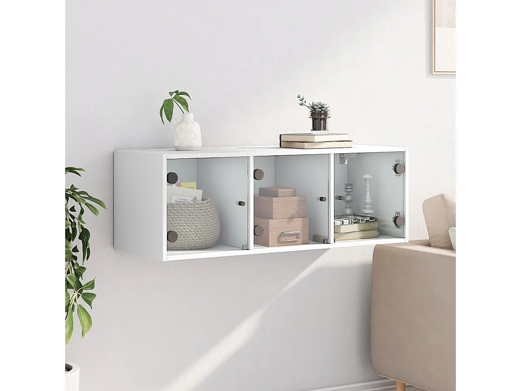 Armoire murale avec portes en verre blanc 102x37x35 cm FR74656