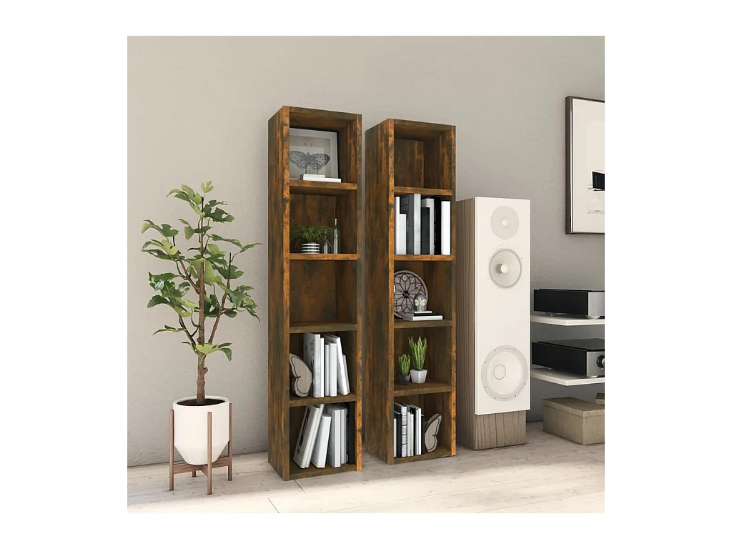 Estantería para CD 2 uds madera roble ahumado 21x16x93,5 cm ES740069