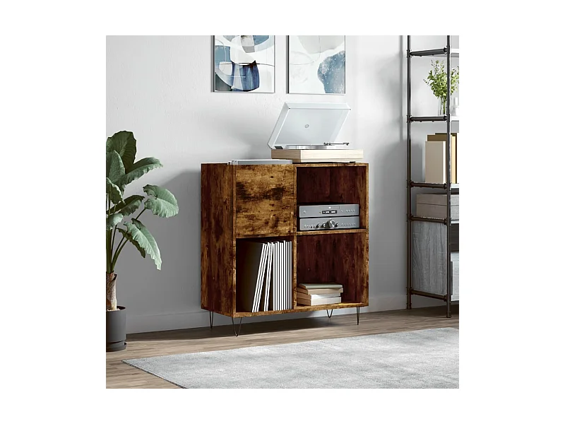 Armoire à disques chêne fumé 84,5x38x89 cm bois d'ingénierie FR72443