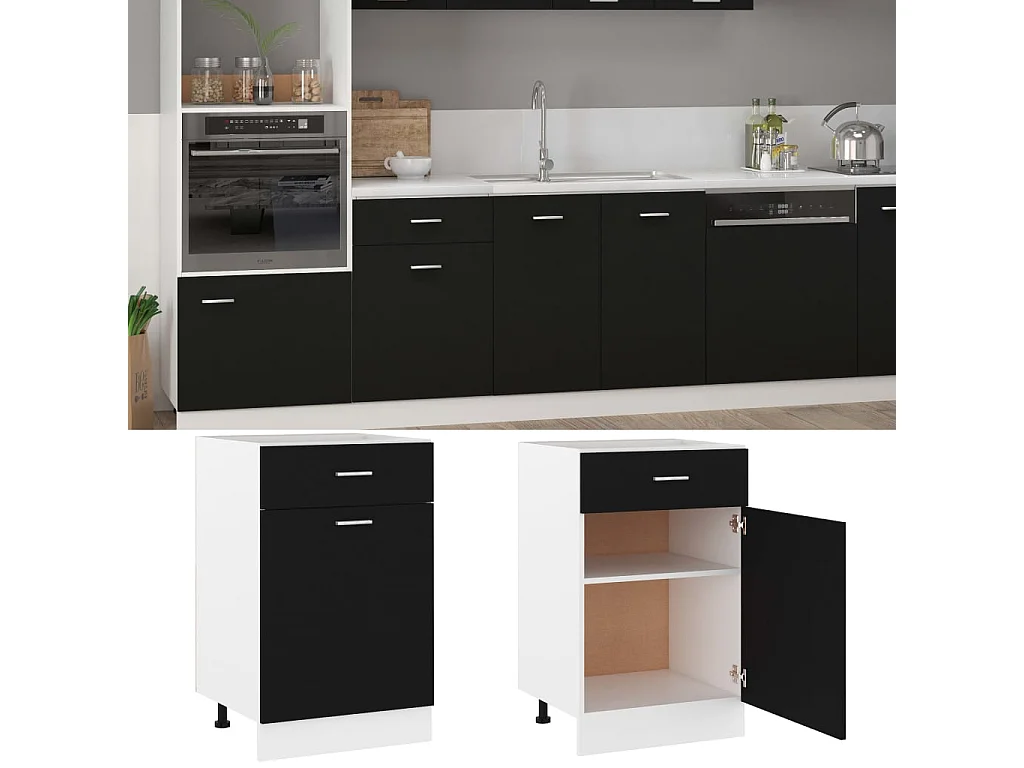 Armoire de plancher à tiroir Noir 50x46x81,5 cm Bois ingénierie FR99866