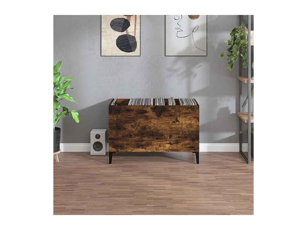 Platenkast 74,5x38x48 cm bewerkt hout gerookt eikenkleurig BE197228