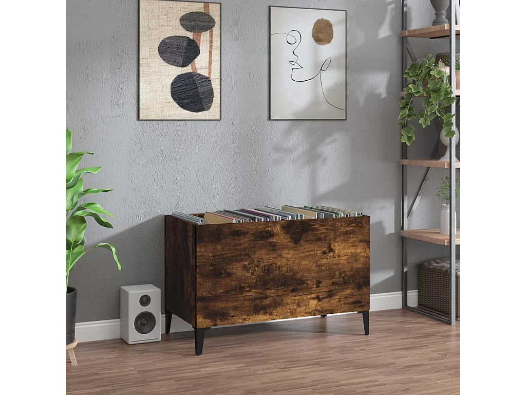 Platenkast 74,5x38x48 cm bewerkt hout gerookt eikenkleurig BE197228