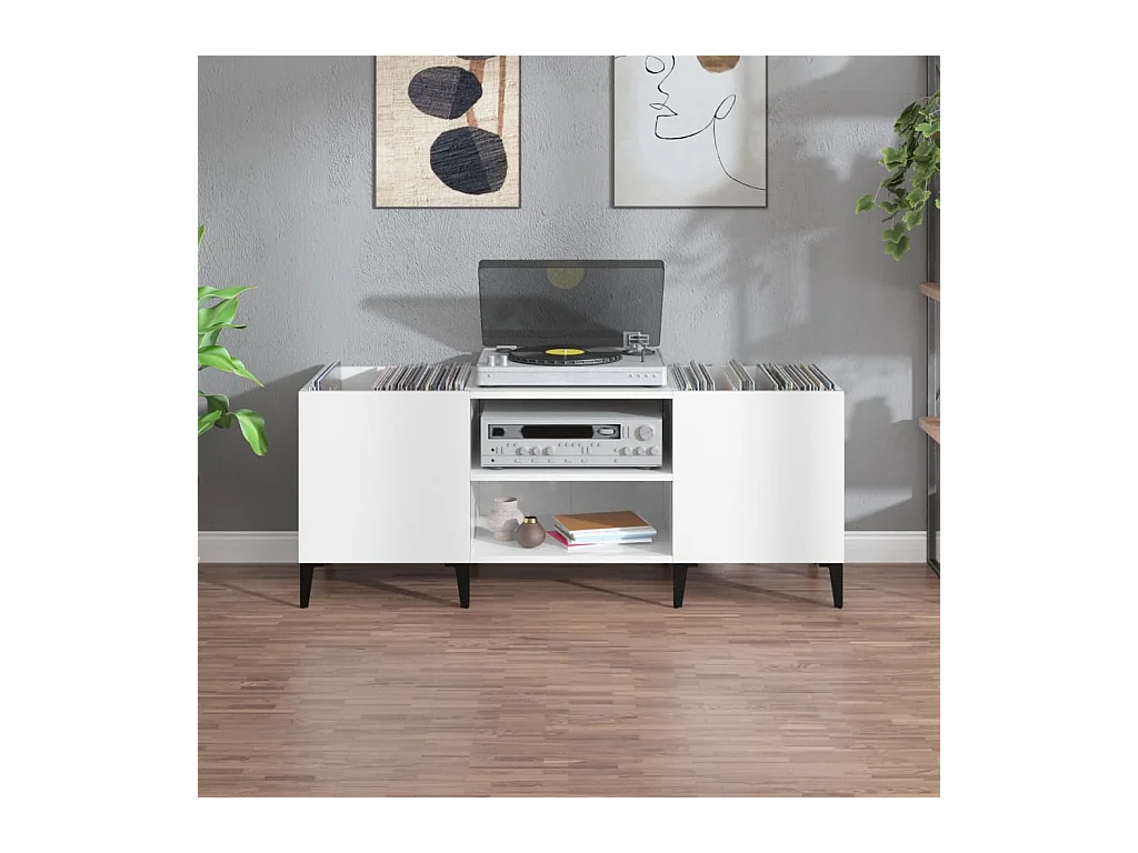 Armoire à disques blanc brillant 121x38x48 cm bois d'ingénierie FR73830