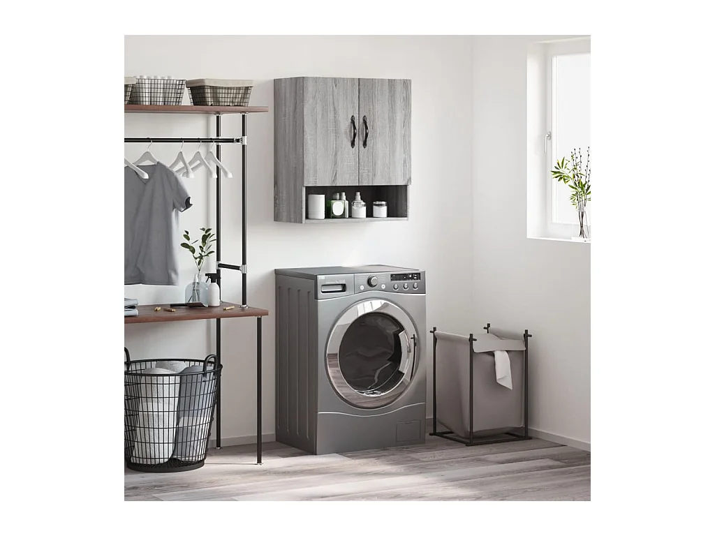 Wandkast 60x31x70 cm bewerkt hout grijs sonoma eikenkleurig BE452486