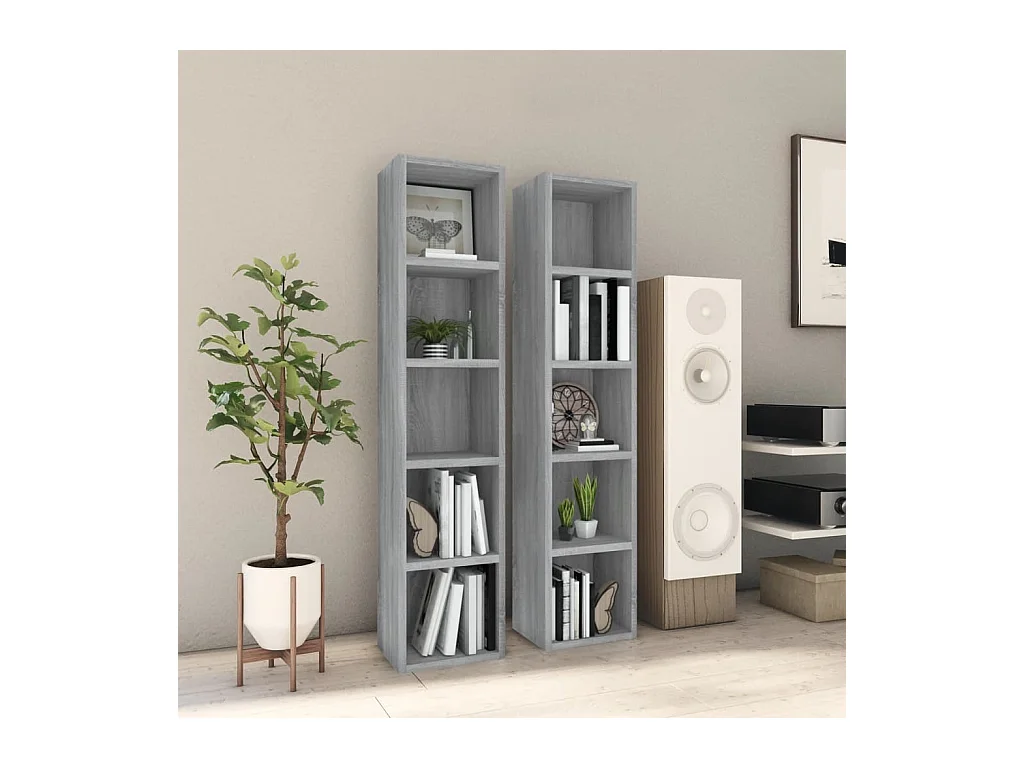 CD-kasten 2 st 21x16x93,5 bewerkt hout grijs sonoma eikenkleur BE854050