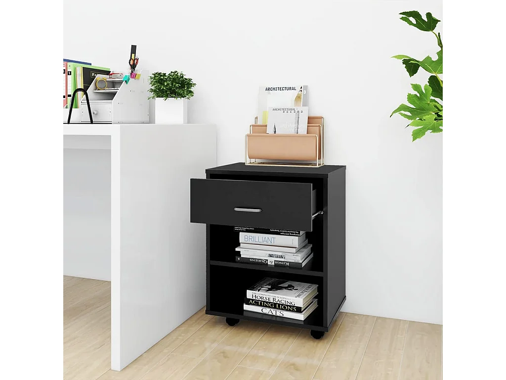 Armoire à roulettes Noir 46x36x59 cm Bois d'ingénierie FR46464