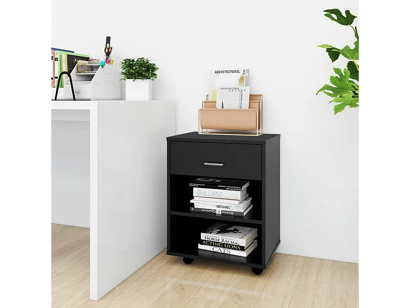 Armoire à roulettes Noir 46x36x59 cm Bois d'ingénierie FR46464