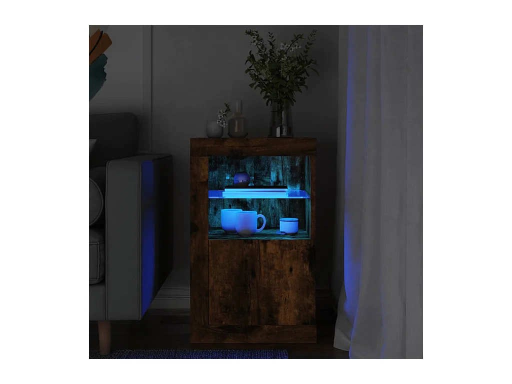 Armoire latérale avec lumières LED chêne fumé bois d'ingénierie FR57648