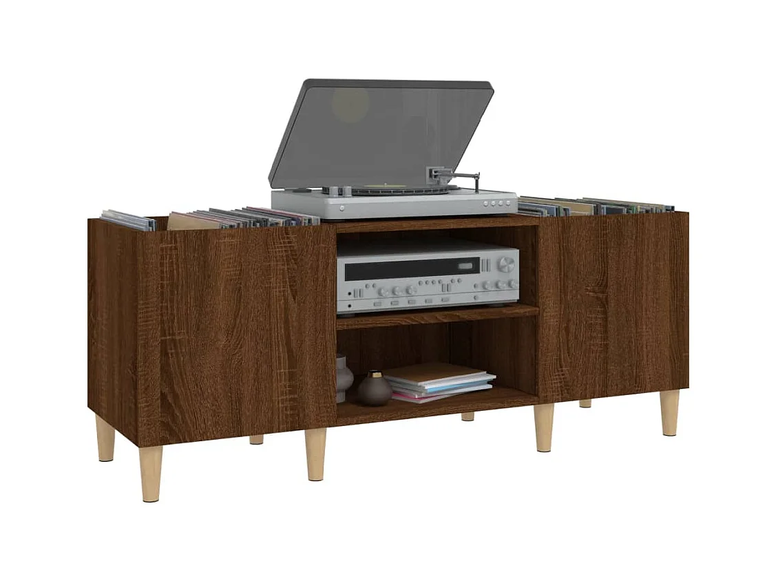 Mueble de discos madera contrachapada roble marrón 121x38x48 cm ES854773