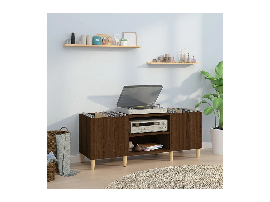 Mueble de discos madera contrachapada roble marrón 121x38x48 cm ES854773