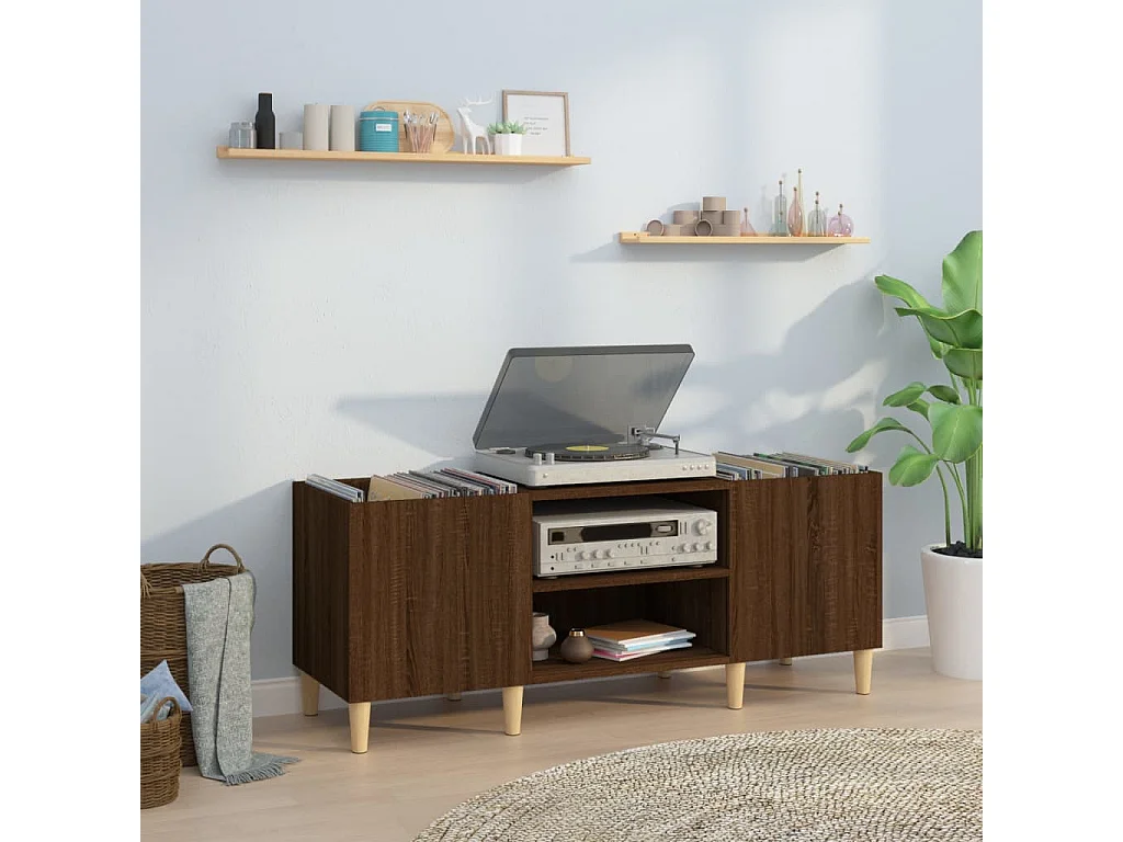 Mueble de discos madera contrachapada roble marrón 121x38x48 cm ES854773