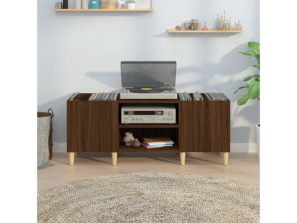 Mueble de discos madera contrachapada roble marrón 121x38x48 cm ES854773