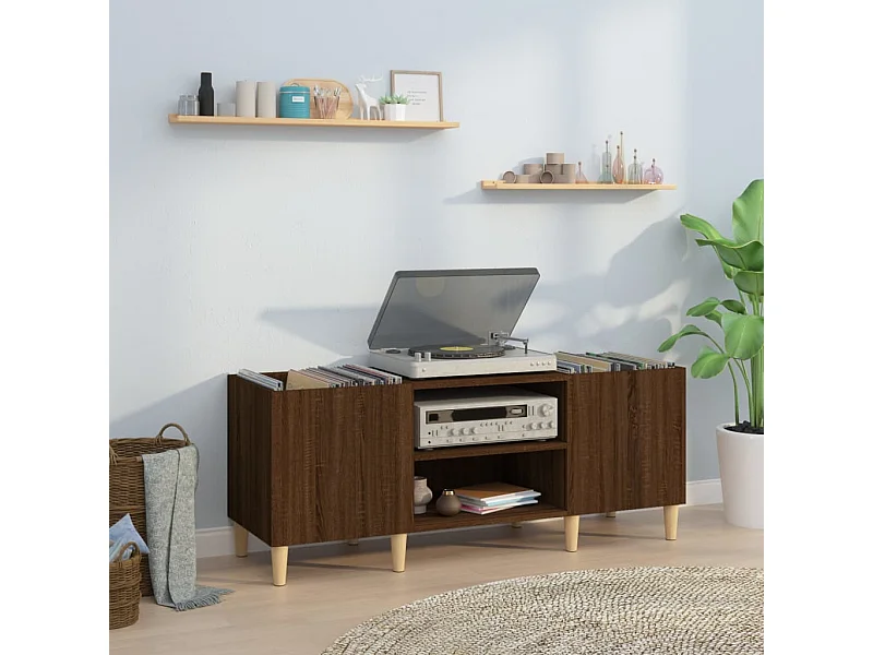 Mueble de discos madera contrachapada roble marrón 121x38x48 cm ES854773