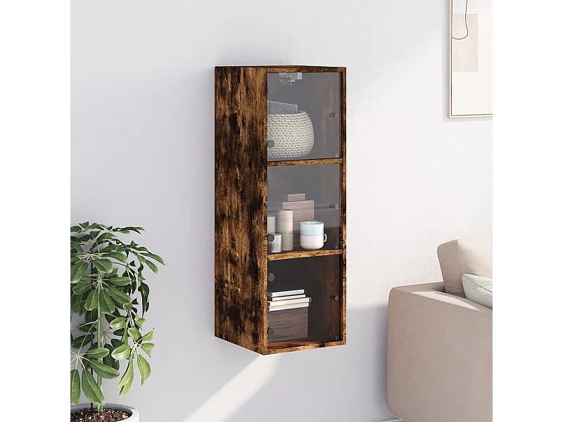 Armoire murale avec portes en verre chêne fumé 35x37x100 cm FR94175