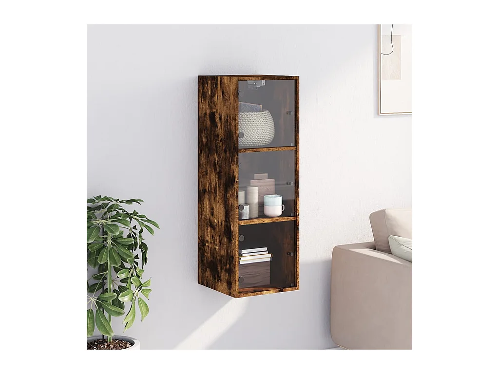 Armoire murale avec portes en verre chêne fumé 35x37x100 cm FR94175