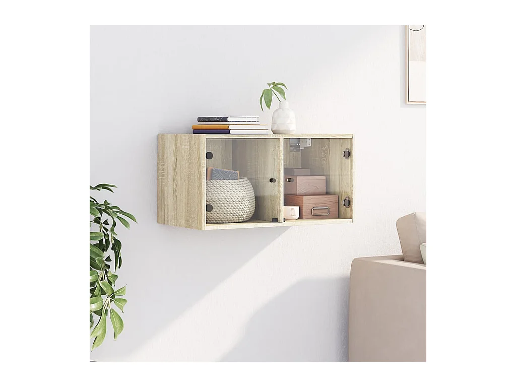 Armoire murale avec portes en verre chêne sonoma 68,5x37x35 cm FR73548