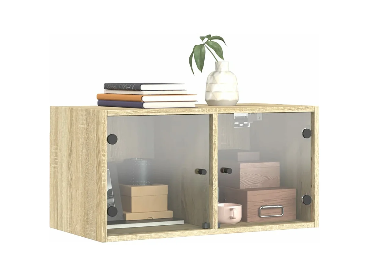 Wandkast met glazen deuren 68,5x37x35 cm sonoma eikenkleurig BE730392