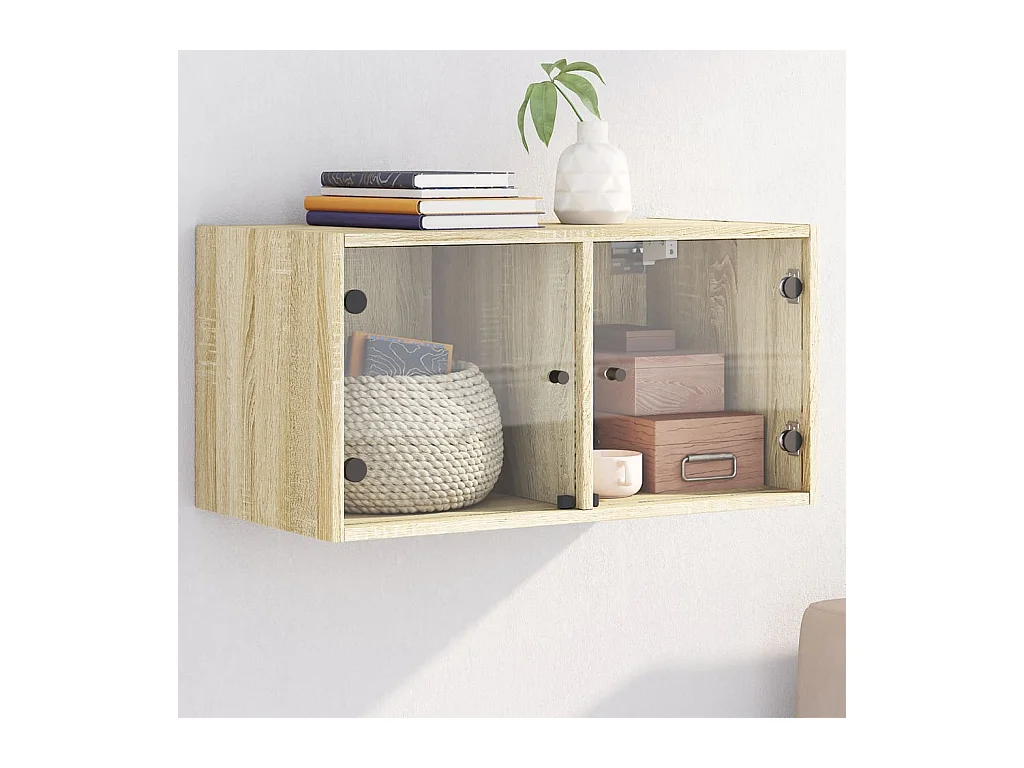 Wandkast met glazen deuren 68,5x37x35 cm sonoma eikenkleurig BE730392