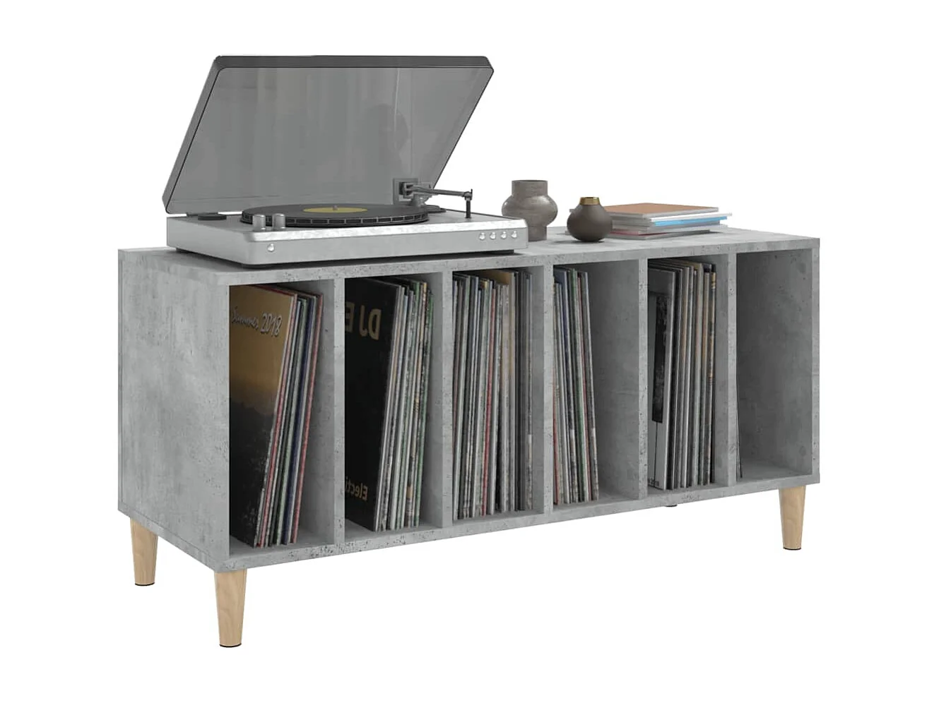 Mueble discos madera contrachapada gris hormigón 100x38x48 cm ES775224