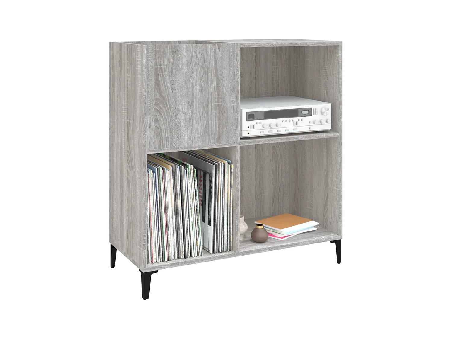 Platenkast 84,5x38x89 cm bewerkt hout grijs sonoma eikenkleurig BE625661