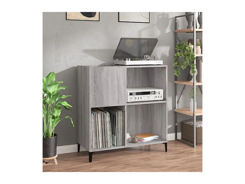 Platenkast 84,5x38x89 cm bewerkt hout grijs sonoma eikenkleurig BE625661
