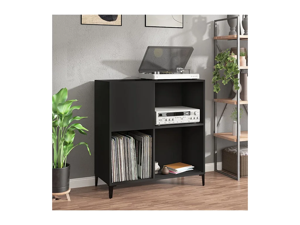 Platenkast 84,5x38x89 cm bewerkt hout zwart BE308167
