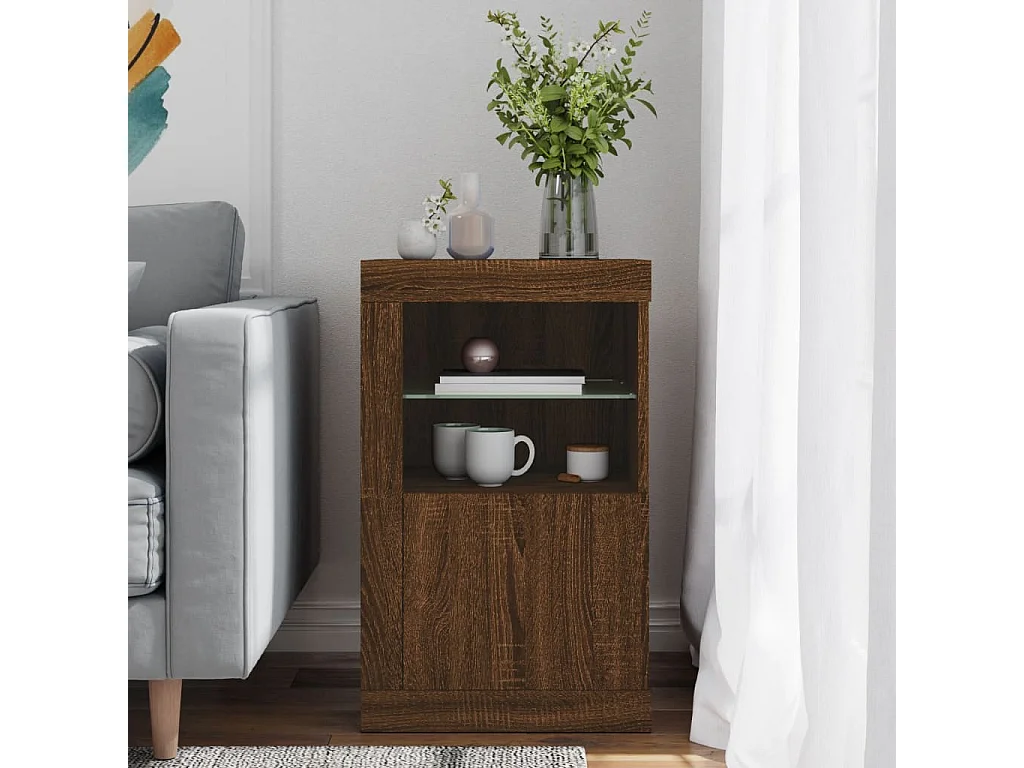 Armoire latérale avec lumières LED chêne marron bois ingénierie FR16579