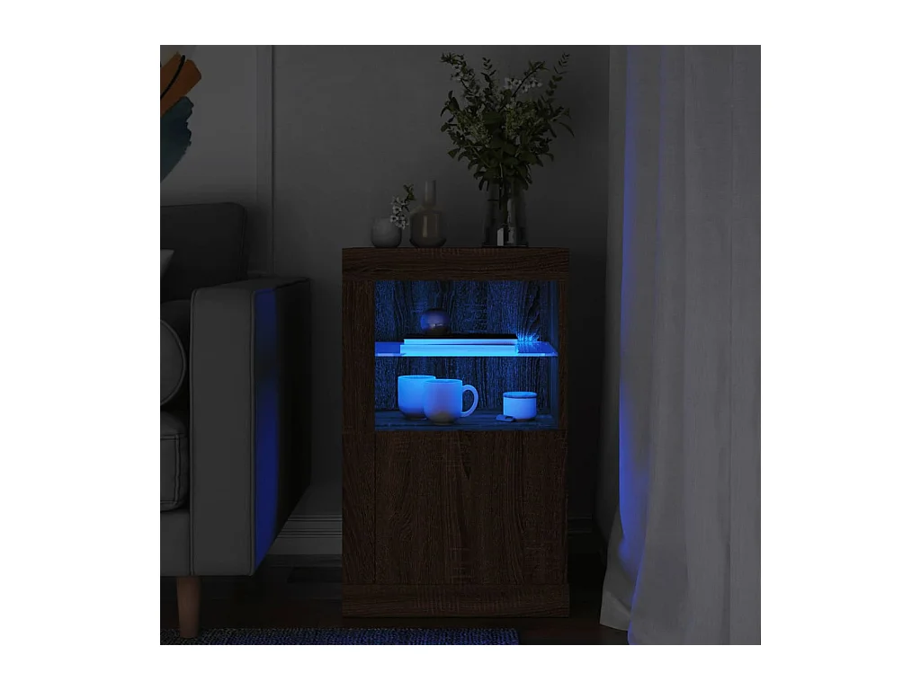 Armoire latérale avec lumières LED chêne marron bois ingénierie FR16579