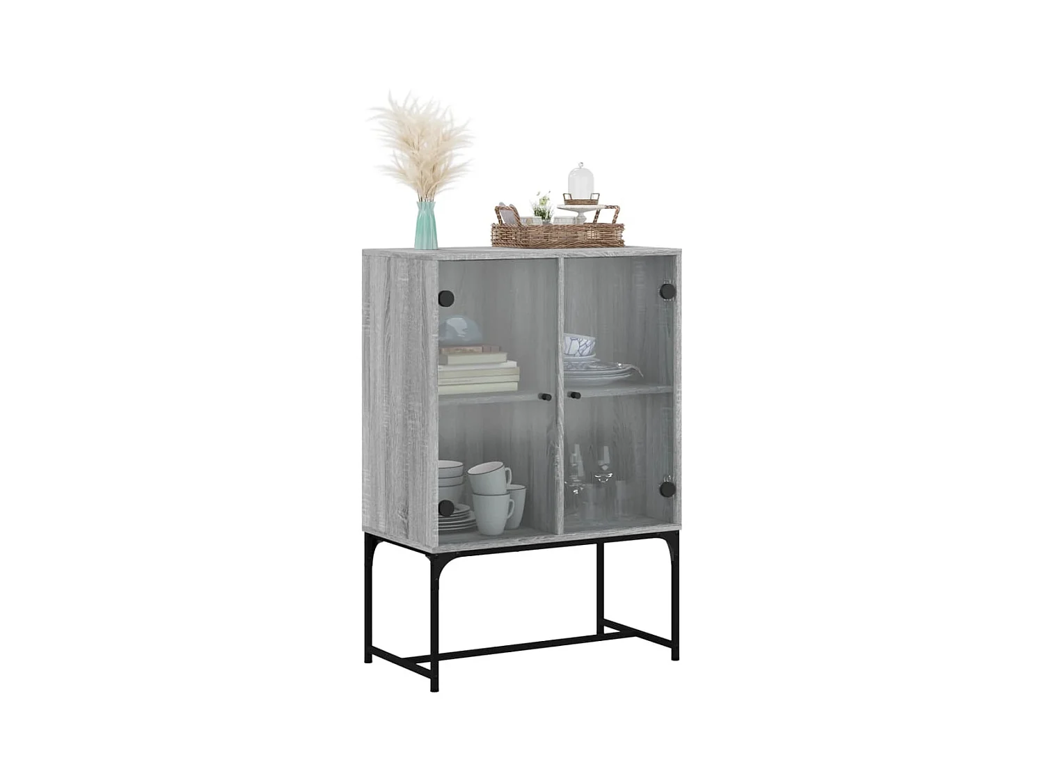 Armario auxiliar puertas de vidrio gris Sonoma 69x37x100 cm ES802046