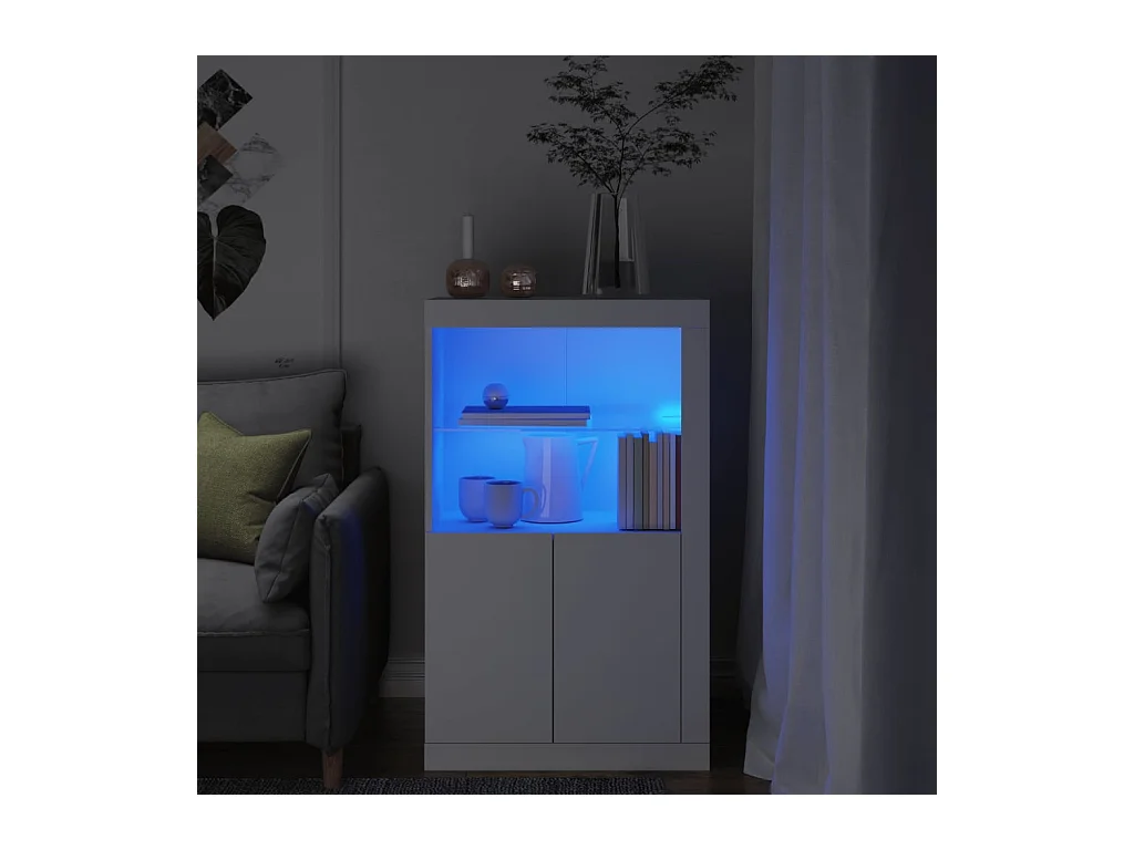 Aparador con luces LED madera de ingeniería blanco ES700592