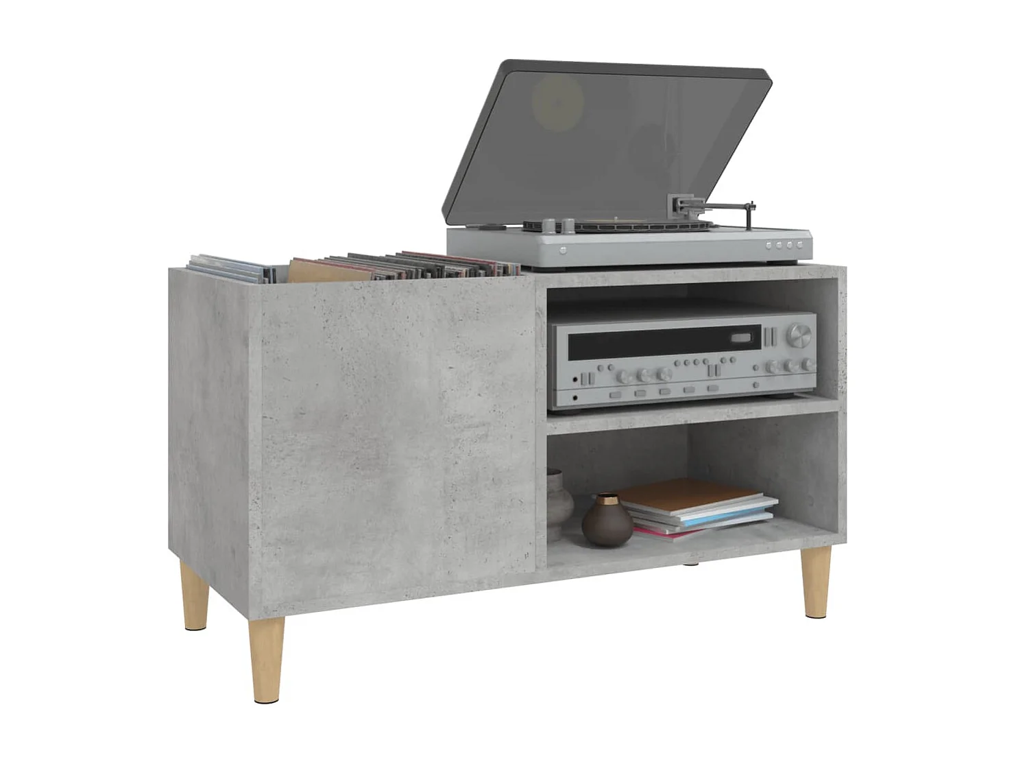 Mueble discos madera contrachapada gris hormigón 84,5x38x48 cm ES877680