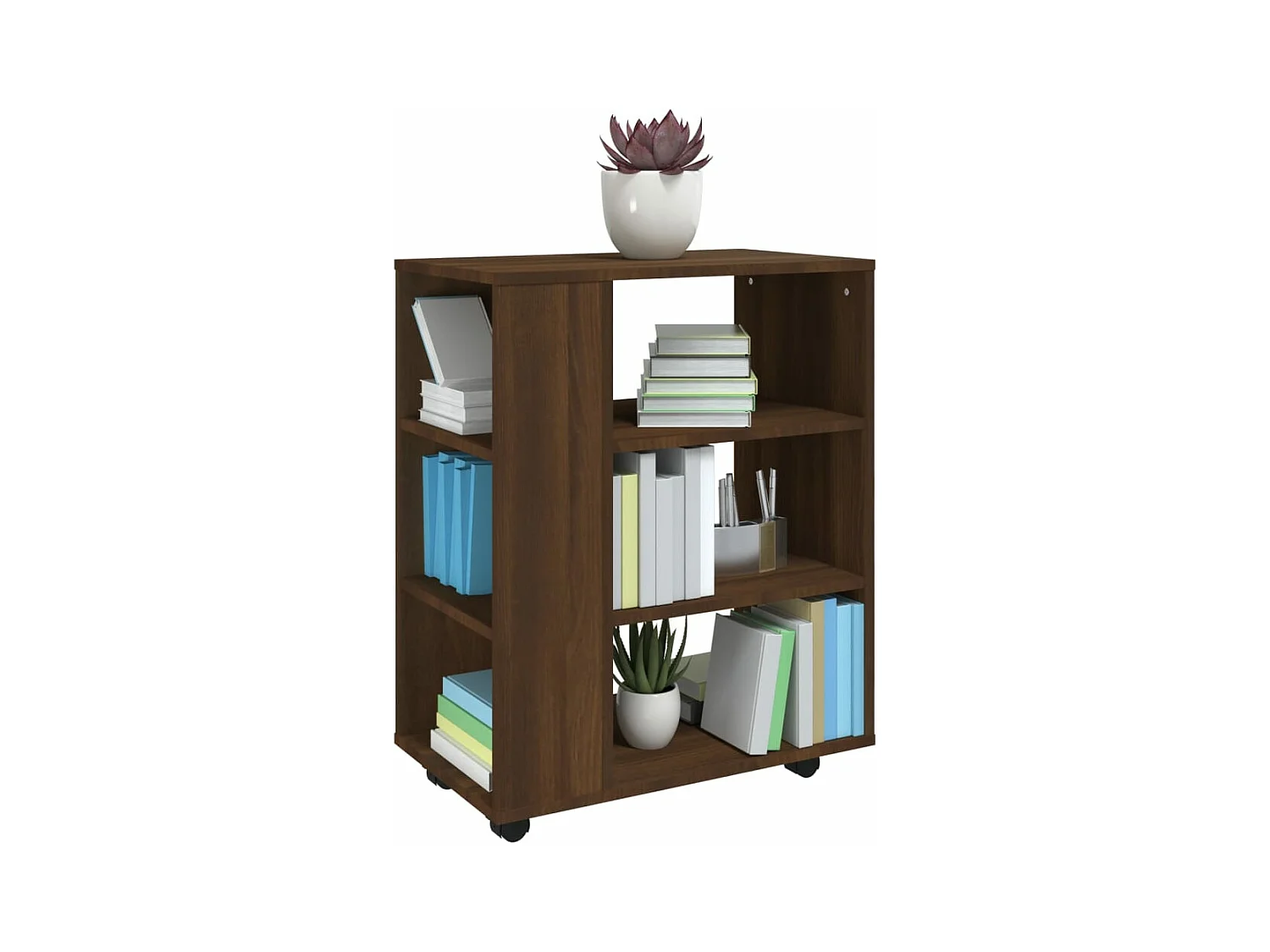 Rolkast 60x35x75 cm bewerkt hout bruin eikenkleur BE880167