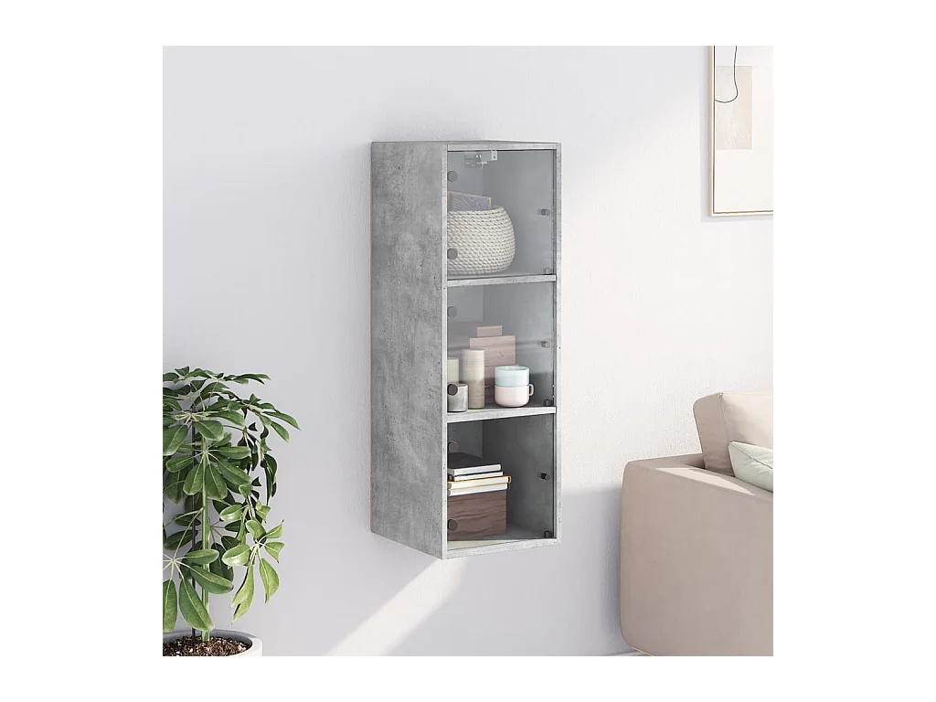 Mueble de pared puertas de vidrio gris hormigón 35x37x100 cm ES931286