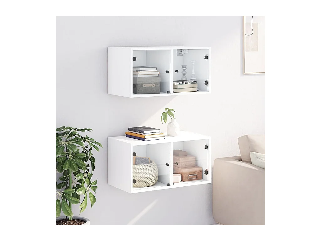 Armoires murales avec portes en verre 2 pcs blanc 68,5x37x35 cm FR37465