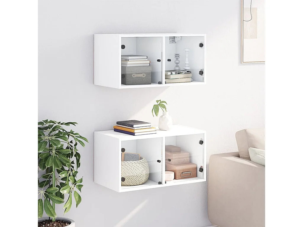 Armoires murales avec portes en verre 2 pcs blanc 68,5x37x35 cm FR37465