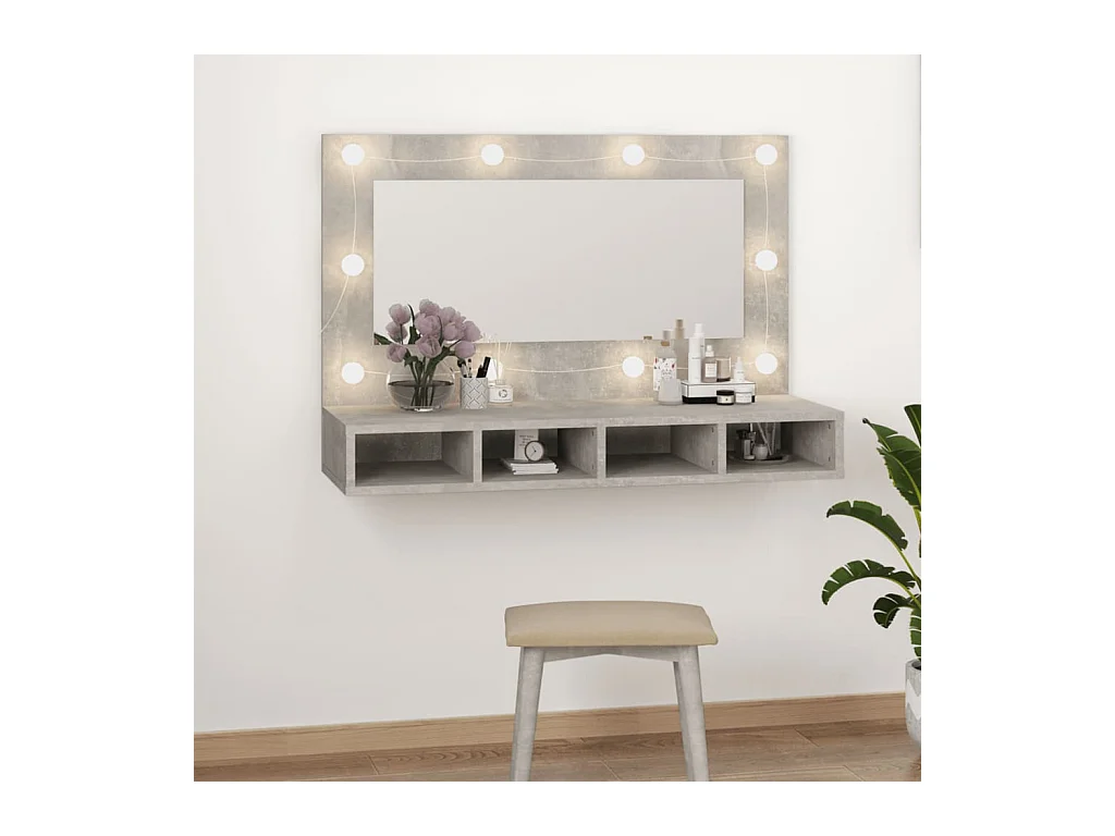 Mueble con espejo y luces LED gris hormigón 90x31,5x62 cm ES499135