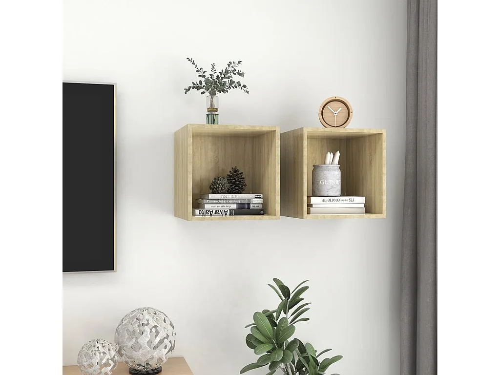 Armario de pared 2 uds madera contrachapada roble 37x37x37 cm ES145487