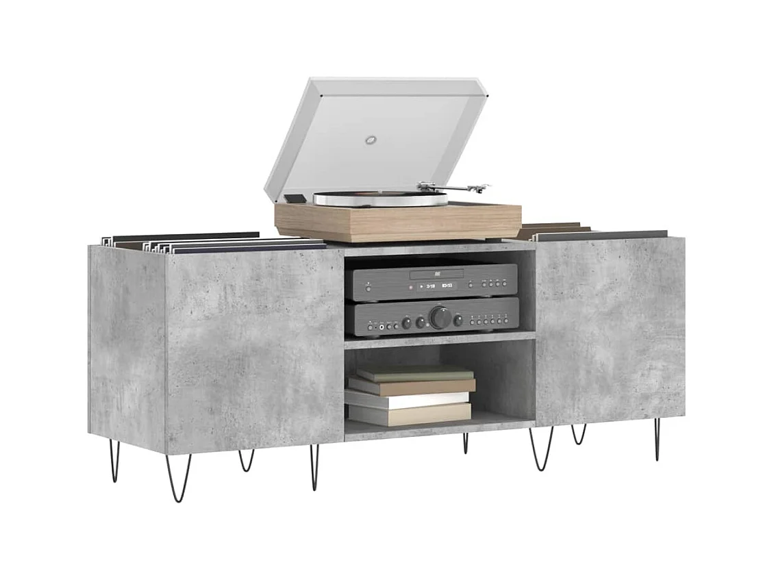 Armoire à disques gris béton 121x38x48 cm bois d'ingénierie FR30363