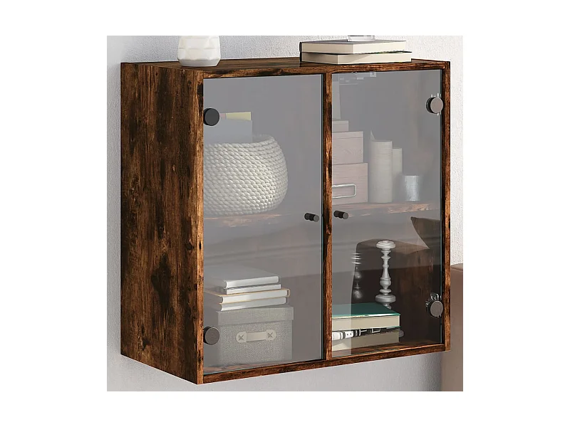 Wandkast met glazen deuren 68x37x68,5 cm gerookt eikenkleurig BE845614