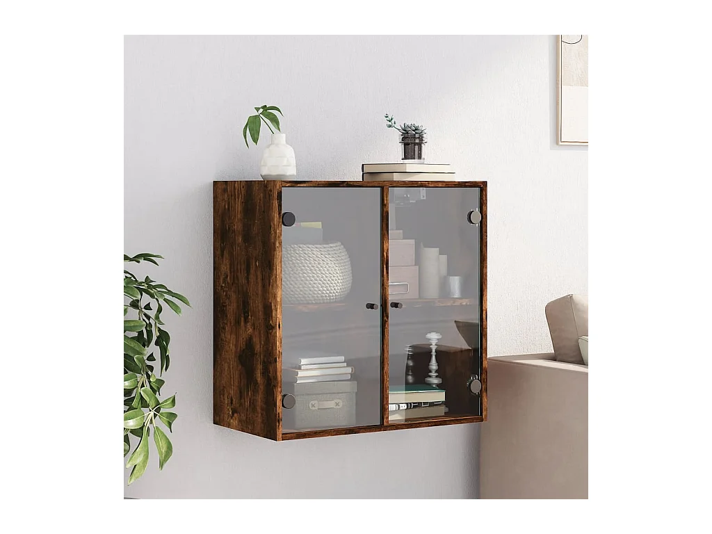 Armoire murale avec portes en verre chêne fumé 68x37x68,5 cm FR12084