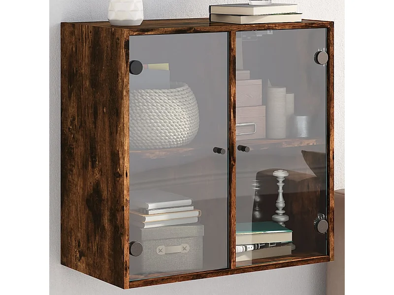Armoire murale avec portes en verre chêne fumé 68x37x68,5 cm FR12084