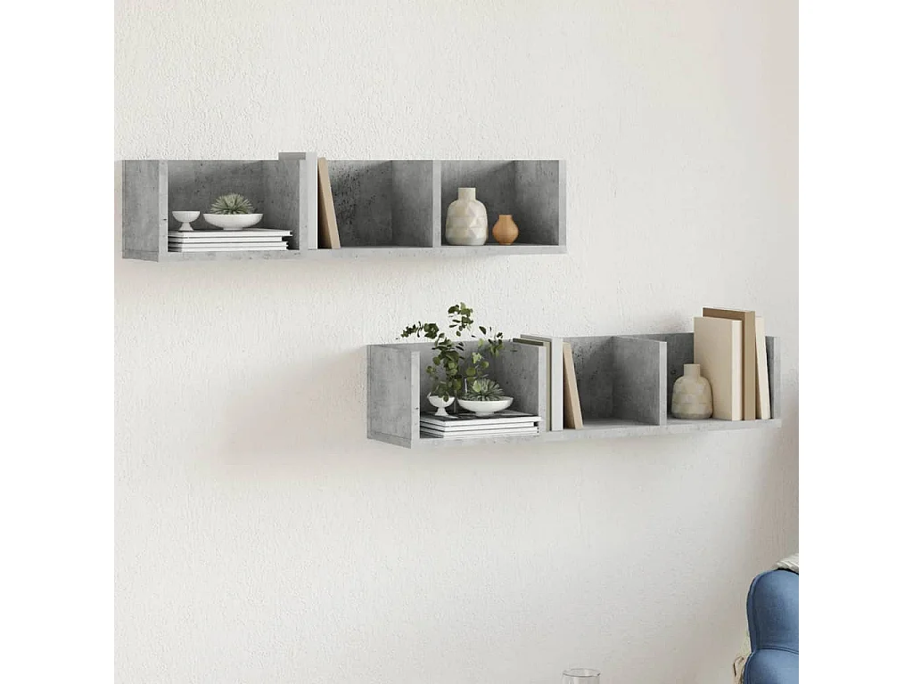 Armoires murales 2pcs gris béton 75x18x16,5cm bois d'ingénierie FR67029