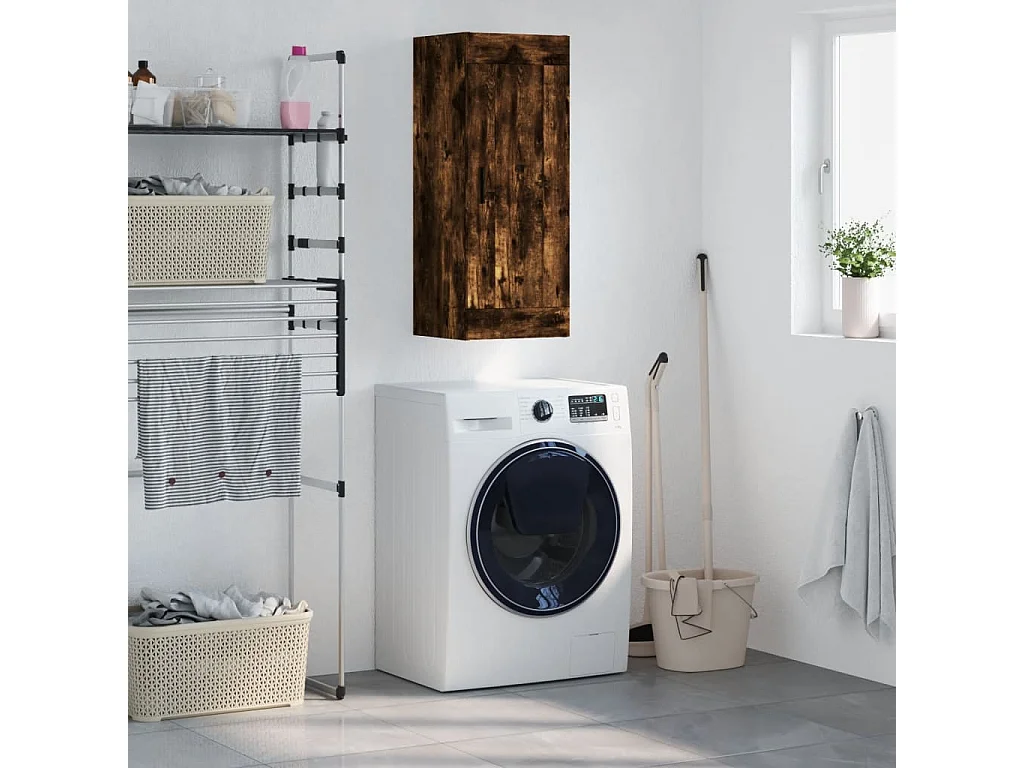 Wandkast 34,5x34x90 cm bewerkt hout gerookt eikenkleurig BE434010
