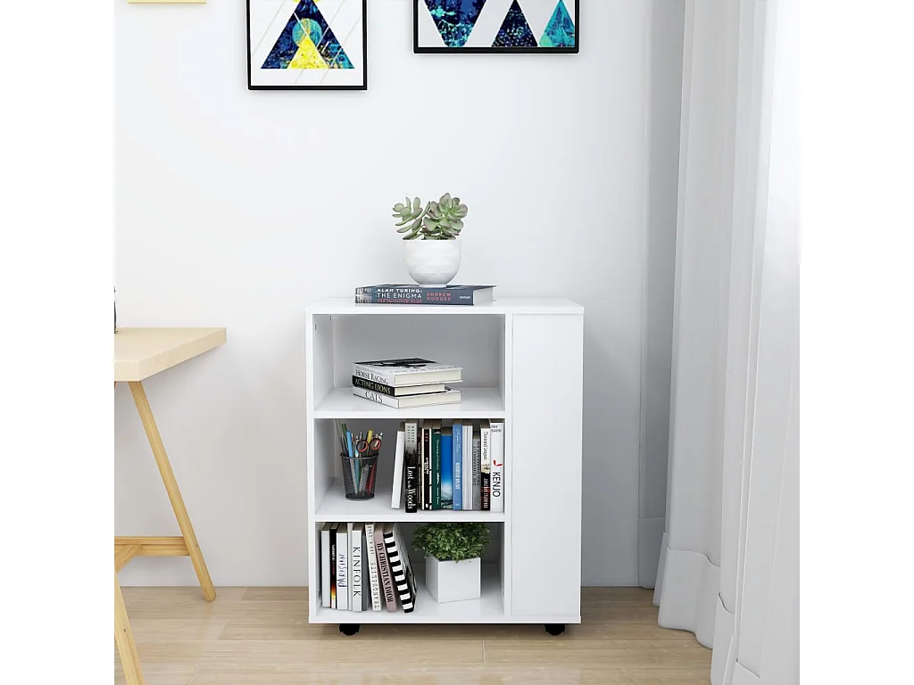 Armoire à roulettes Blanc 60x35x75 cm Bois d’ingénierie FR26577