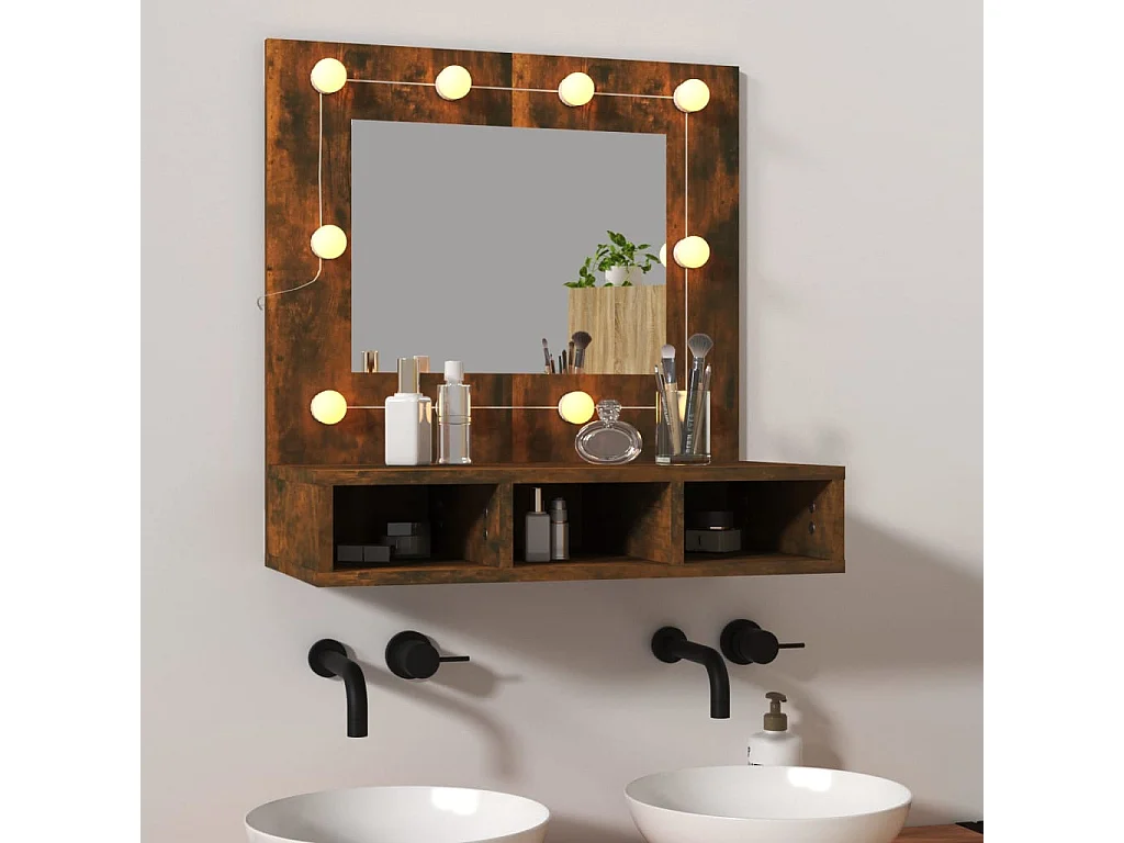 Armário espelhado com LED 60x31,5x62 cm carvalho fumado PT314926