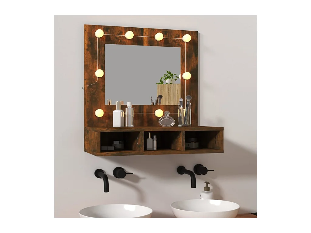 Armoire à miroir avec LED Chêne fumé 60x31,5x62 cm FR65849