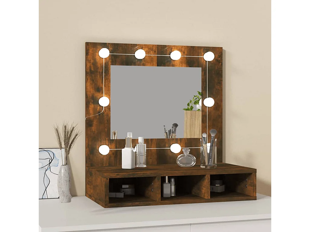 Armoire à miroir avec LED Chêne fumé 60x31,5x62 cm FR65849